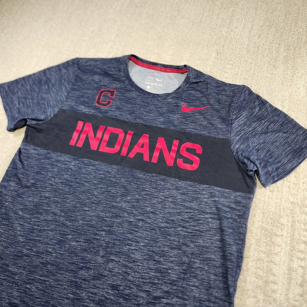 Cleveland Indians Shirt Men Large Nike Dri Fit Athletic Cut Heather Blue Defunk